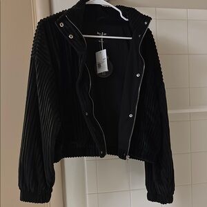 Forever 21 Black Bomber Jacket with Ribbed Cuffs